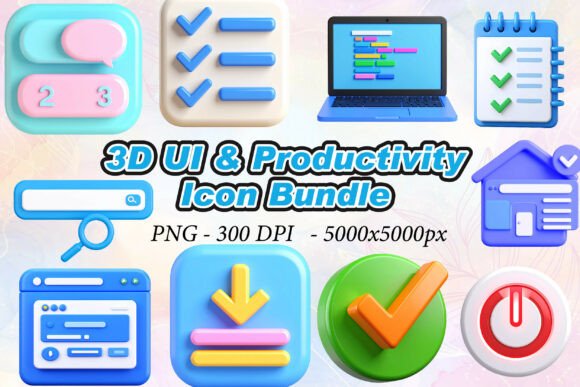 Download 3D UI &amp; Productivity Icons PNG - Premium Resources