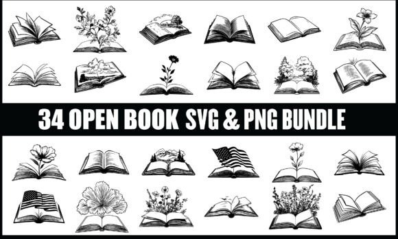 Download Open Book SVG Bundle, Reading Book PNG - Open Collection