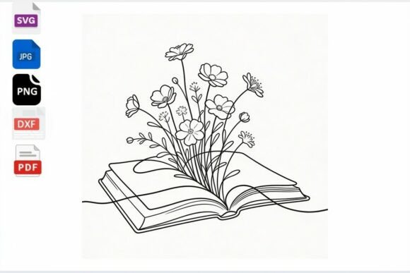 Download Open Book Flowers Line Art SVG PNG DXF - Open Collection